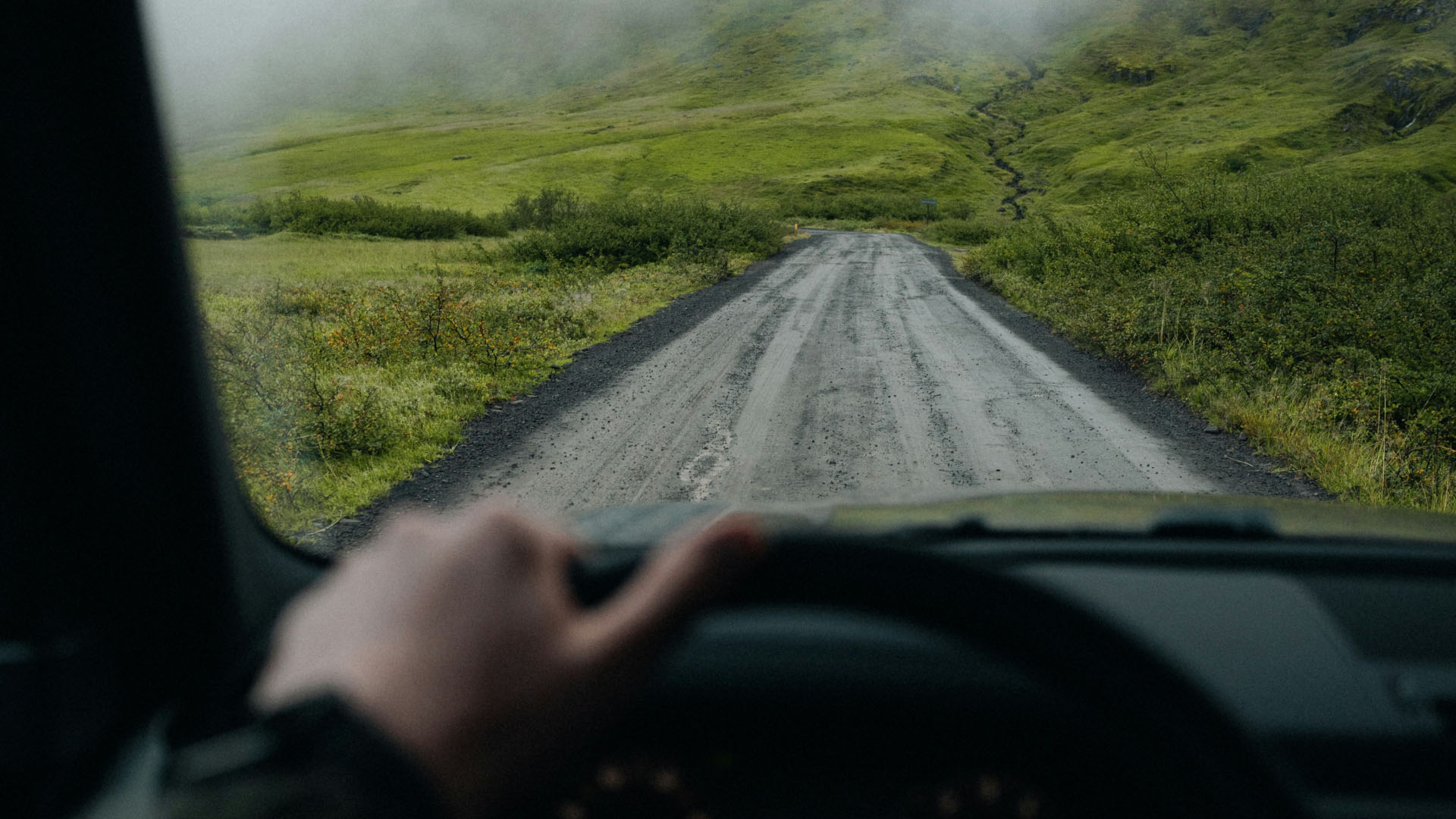 drivers view along country road